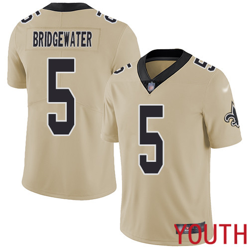 New Orleans Saints Limited Gold Youth Teddy Bridgewater Jersey NFL Football 5 Inverted Legend Jersey
